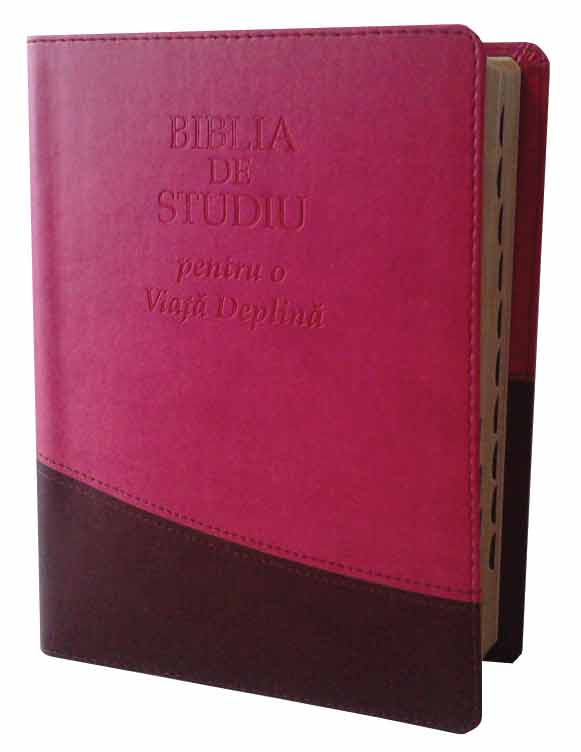FireBible - Pink-Brown Duo Leather Bonded BIBLIA DE STUDIU PENTRU O VIATA DEPLINA, COPERTA PIELE ROZ